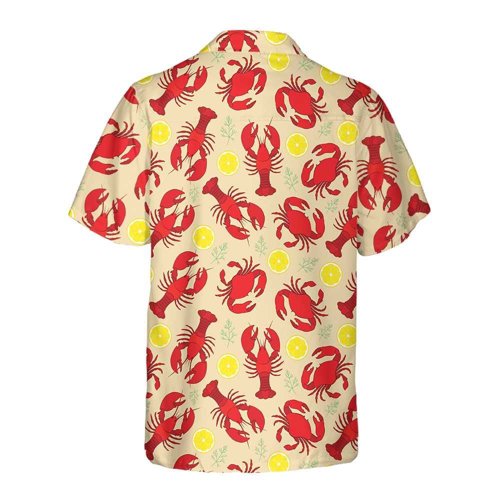 Lobster Crab And Lemon Pattern Hawaiian Shirt, Unique Lobster Shirt, Lobster Print Shirt For Adults - Hyperfavor
