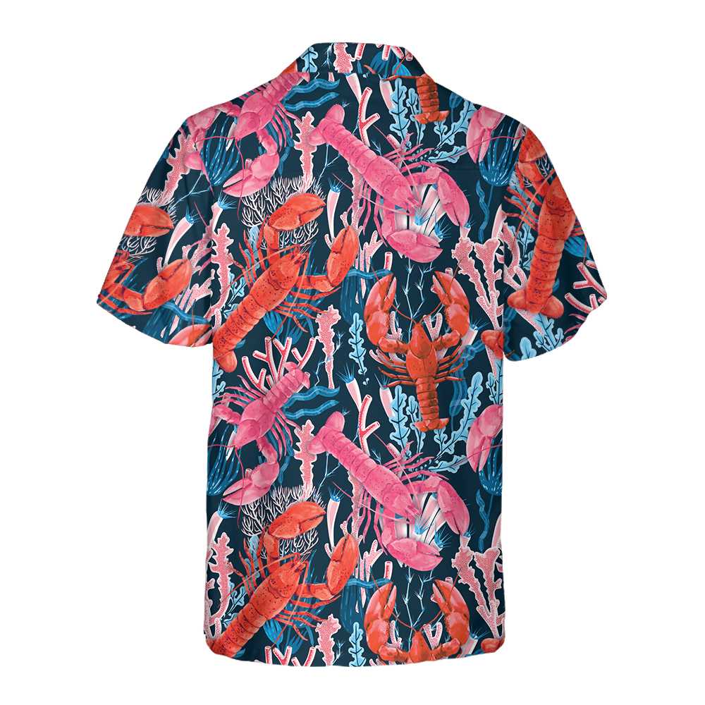 Lobster With Seaweed Pattern Hawaiian Shirt, Funny Lobster Shirt For Adults, Lobster Print Shirt - Hyperfavor