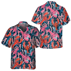 Lobster With Seaweed Pattern Hawaiian Shirt, Funny Lobster Shirt For Adults, Lobster Print Shirt - Hyperfavor