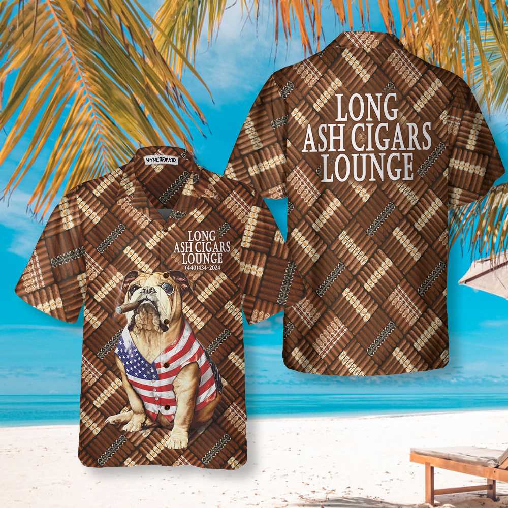 Long Ash Cigars Lounge Cigar And American Bulldog Hawaiian Shirt - Hyperfavor