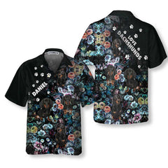 Love Dachshunds Dog Night Flower Pattern Custom Hawaiian Shirt, Funny Floral Dachshund Shirt - Hyperfavor