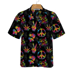 Love Peace Hippie Hawaiian Shirt, Rainbow Hippie Symbols Shirt - Hyperfavor