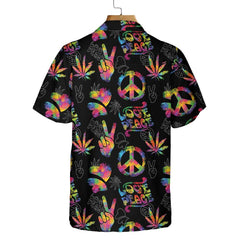 Love Peace Hippie Hawaiian Shirt, Rainbow Hippie Symbols Shirt - Hyperfavor