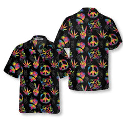 Love Peace Hippie Hawaiian Shirt, Rainbow Hippie Symbols Shirt - Hyperfavor