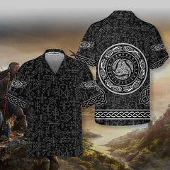 Magic Viking Symbol Hawaiian Shirt, Ethnic Norse Seamless Pattern Viking Shirt - Hyperfavor