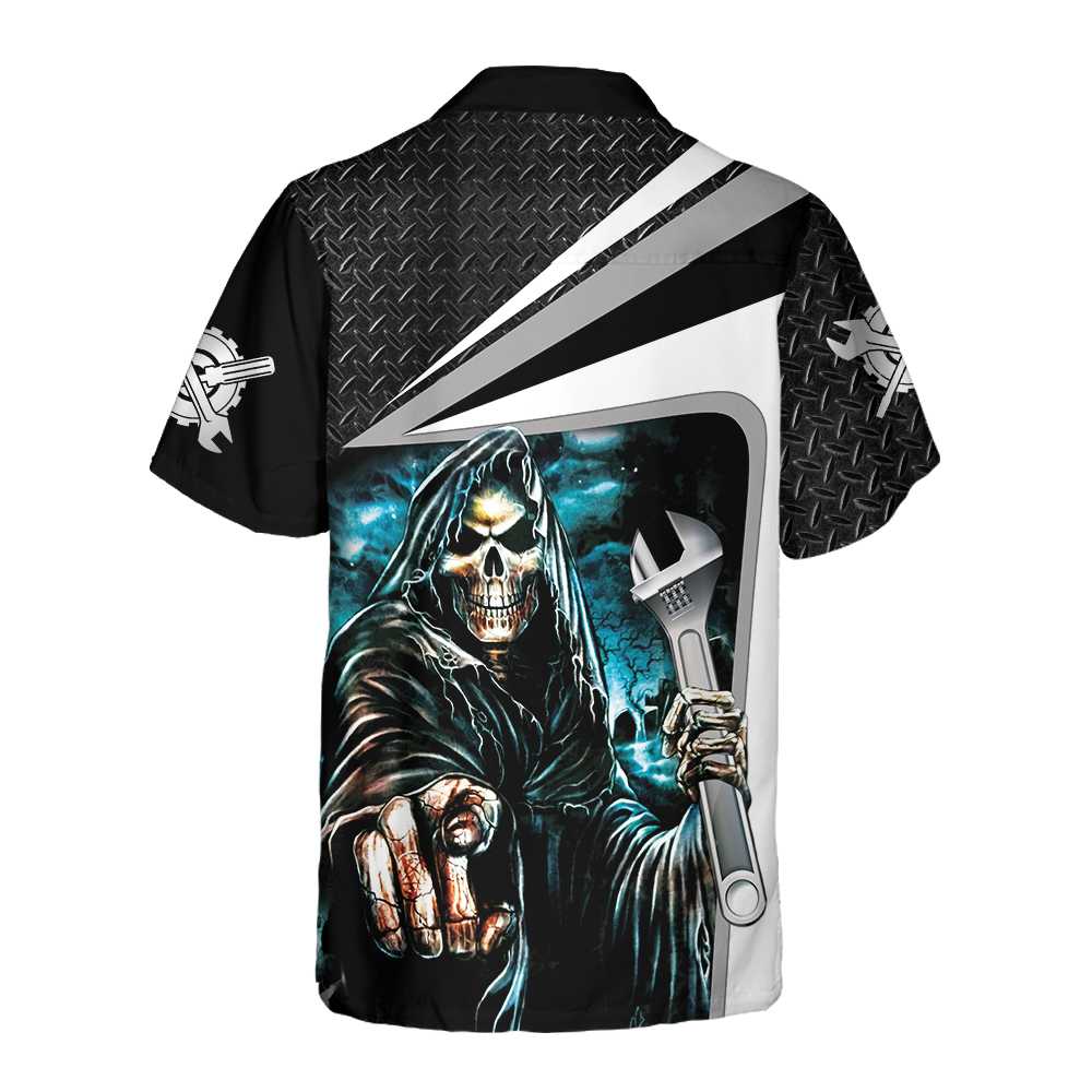 Mechanic Grim Reaper Mechanic Hawaiian Shirt, Cool Skull Mechanic Shirt For Men, Best Mechanic Gift - Hyperfavor