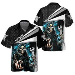 Mechanic Grim Reaper Mechanic Hawaiian Shirt, Cool Skull Mechanic Shirt For Men, Best Mechanic Gift - Hyperfavor