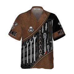 Mechanic Tools Skull Mechanic Hawaiian Shirt, Vintage Mechanic Shirt For Men, Cool Mechanic Gift - Hyperfavor