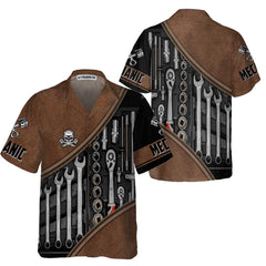 Mechanic Tools Skull Mechanic Hawaiian Shirt, Vintage Mechanic Shirt For Men, Cool Mechanic Gift - Hyperfavor
