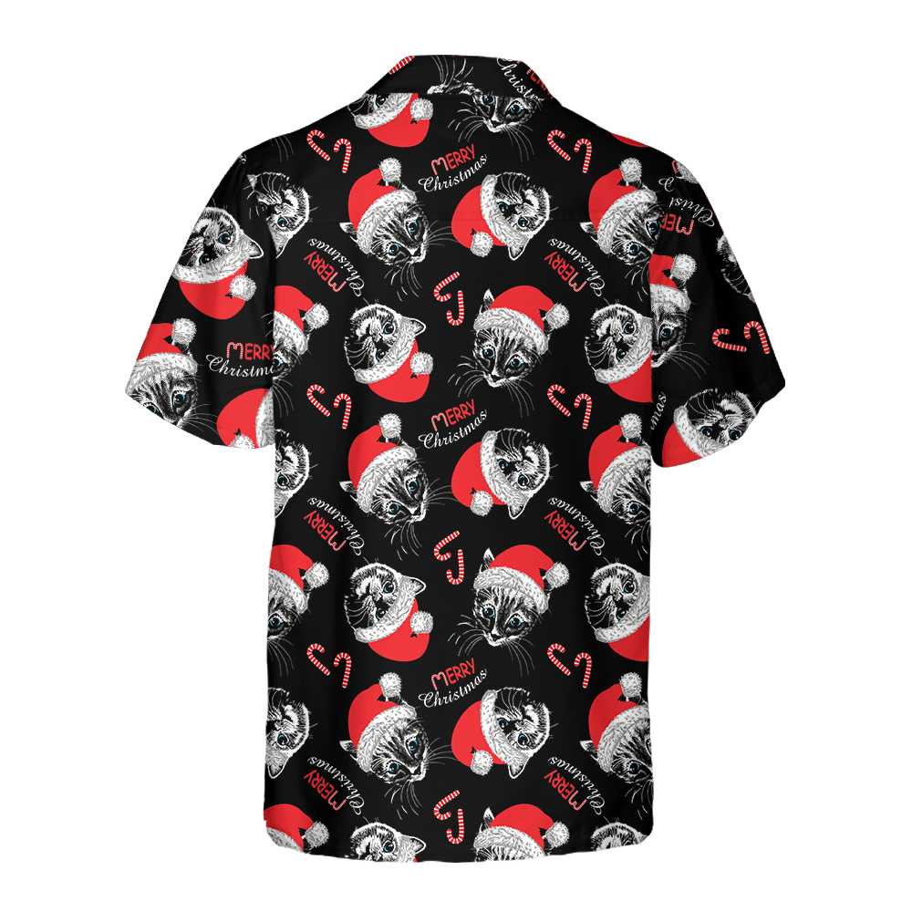 Merry Christmas Black Hawaiian Shirt, Funny Christmas Cat Shirt, Best Xmas Gift Idea - Hyperfavor