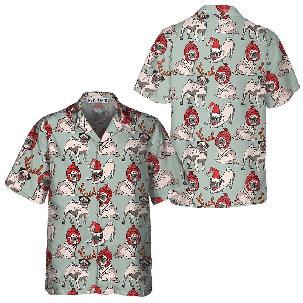 Merry Christmas Pug Dog Hawaiian Shirt, Funny Christmas Shirt, Christmas Gift For Dog Lovers - Hyperfavor
