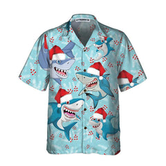Merry Christmas Shark Santa Hat Christmas Hawaiian Shirt, Funny Shark Hawaiian Shirt For Christmas Day - Hyperfavor