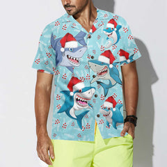 Merry Christmas Shark Santa Hat Christmas Hawaiian Shirt, Funny Shark Hawaiian Shirt For Christmas Day - Hyperfavor