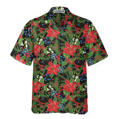 Merry Christmas Winter Plants Hawaiian Shirt, Floral Christmas Hawaiian Shirt - Hyperfavor