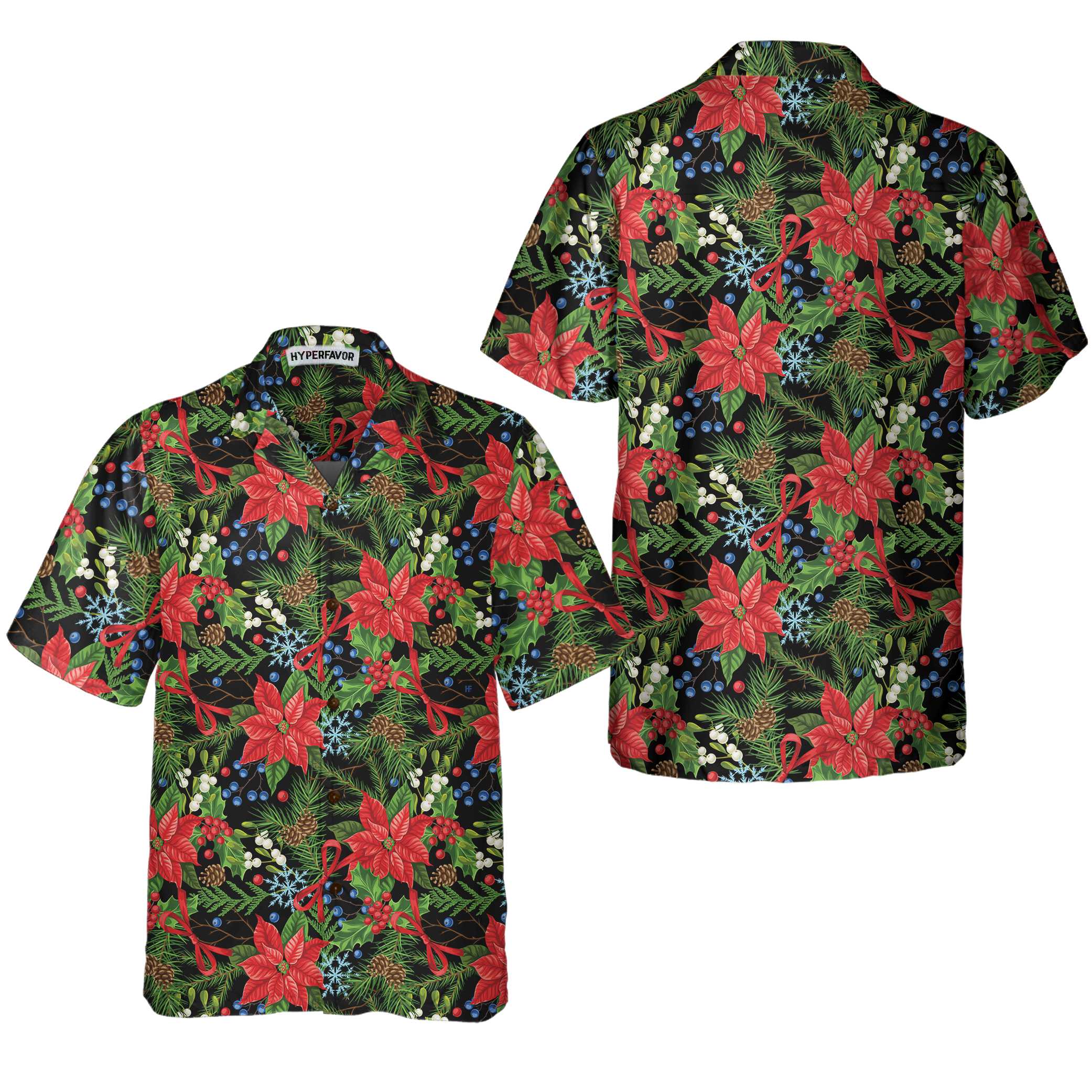 Merry Christmas Winter Plants Hawaiian Shirt, Floral Christmas Hawaiian Shirt - Hyperfavor
