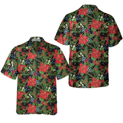 Merry Christmas Winter Plants Hawaiian Shirt, Floral Christmas Hawaiian Shirt - Hyperfavor