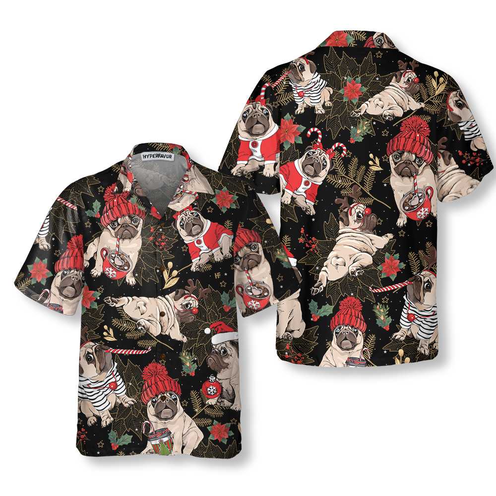 Merry Pug Party Hawaiian Shirt, Funny Christmas Pug Dog Shirt For Men - Hyperfavor