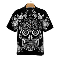 Mexican Sugar Skull Tattoo Hawaiian Shirt, Black And White Day Of The Dead Skull, Unique Day Of The Dead Gift - Hyperfavor