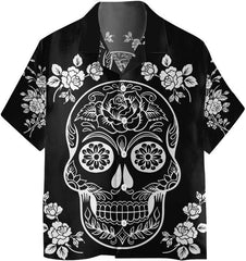 Mexican Sugar Skull Tattoo Hawaiian Shirt, Black And White Day Of The Dead Skull, Unique Day Of The Dead Gift - Hyperfavor