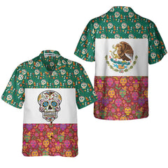 Mexico Flag Dia De Los Muertos Sugar Skull Hawaiian Shirt, Best Day Of The Dead Gift - Hyperfavor