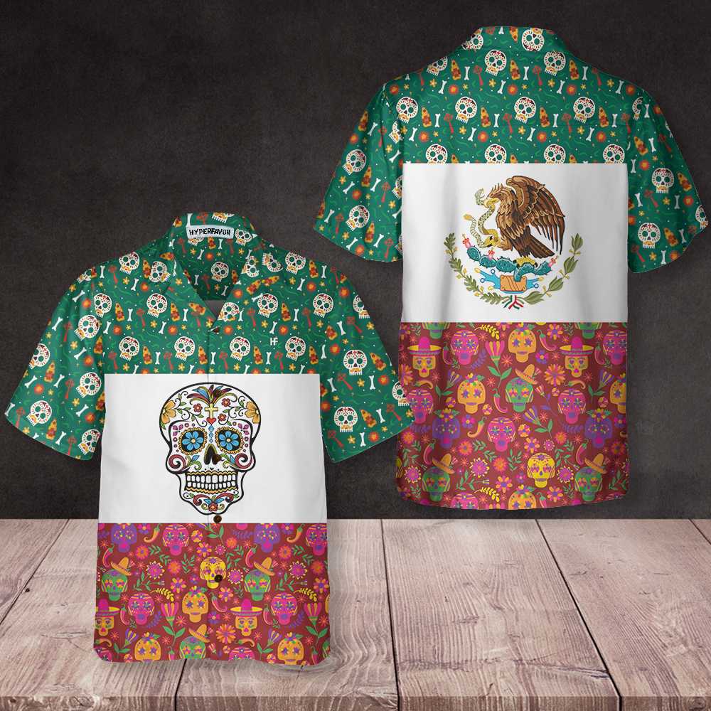 Mexico Flag Dia De Los Muertos Sugar Skull Hawaiian Shirt, Best Day Of The Dead Gift - Hyperfavor
