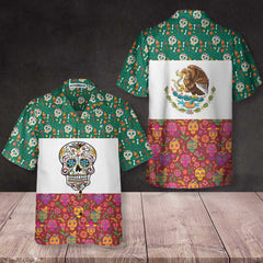 Mexico Flag Dia De Los Muertos Sugar Skull Hawaiian Shirt, Best Day Of The Dead Gift - Hyperfavor