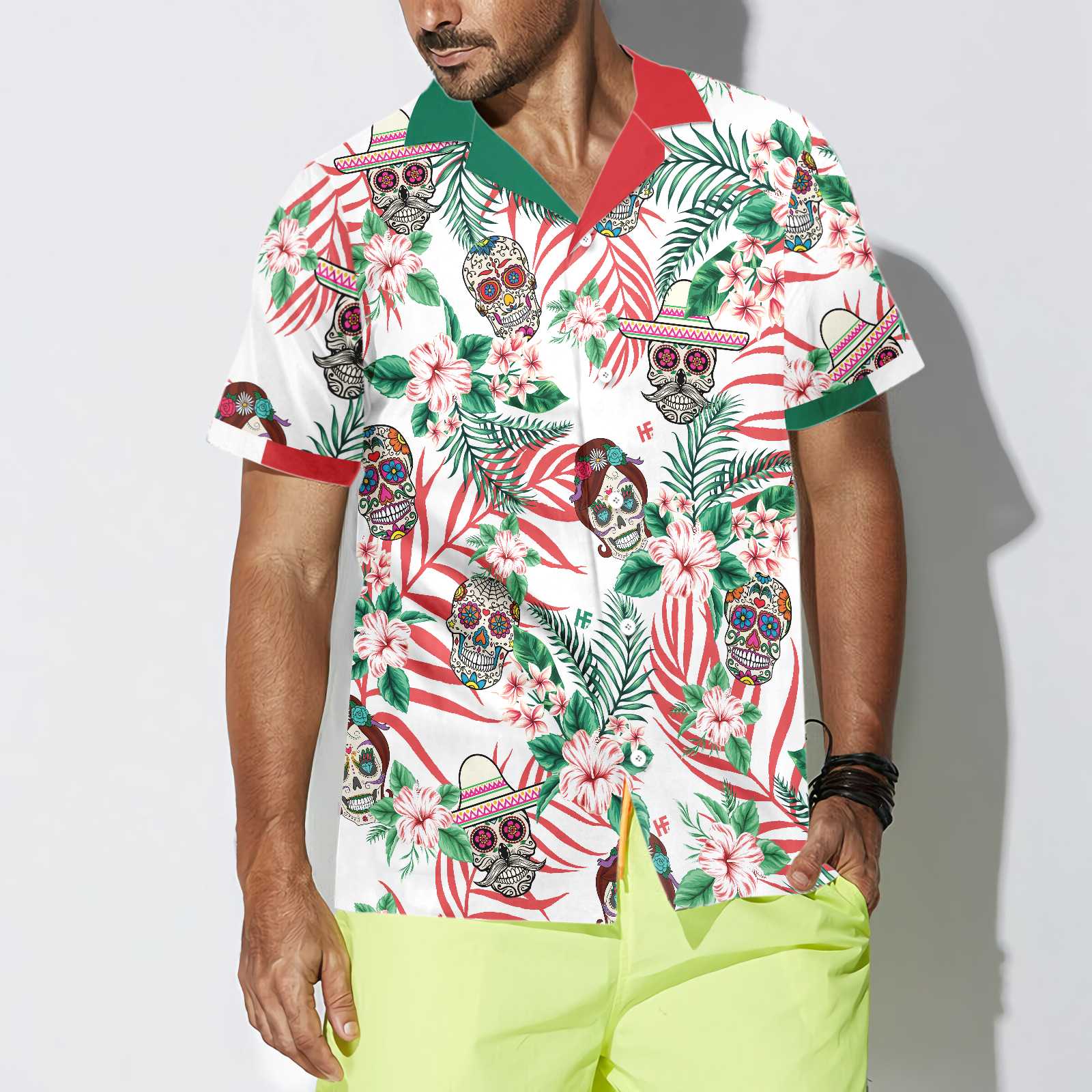 Mexico Floral Pattern Sugar Skull Hawaiian Shirt, Dia De Los Muertos Shirt,Best Day Of The Dead Gift - Hyperfavor