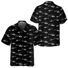Monochrome Seamless Helicopter Pattern Hawaiian Shirt, Black And White Helicopter Shirt For Men - Hyperfavor