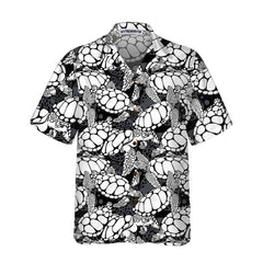 Monogram Sea Turtle Pattern Hawaiian Shirt, Black And White Turtle Seamless Pattern Shirt, Cool Turtle Shirt - Hyperfavor