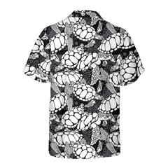 Monogram Sea Turtle Pattern Hawaiian Shirt, Black And White Turtle Seamless Pattern Shirt, Cool Turtle Shirt - Hyperfavor