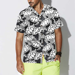 Monogram Sea Turtle Pattern Hawaiian Shirt, Black And White Turtle Seamless Pattern Shirt, Cool Turtle Shirt - Hyperfavor