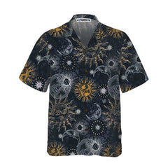 Moon And Sun Hawaiian Shirt, Space Themed Shirt, Planet Button Up Shirt For Adults - Hyperfavor