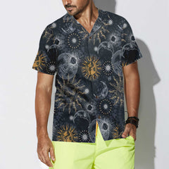 Moon And Sun Hawaiian Shirt, Space Themed Shirt, Planet Button Up Shirt For Adults - Hyperfavor