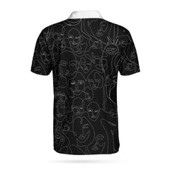 Multiple Face One Line Art Black Version Polo Shirt - Hyperfavor