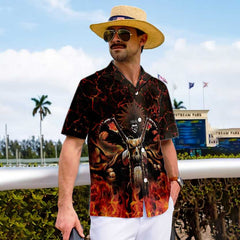 Native American Skull Biker Racing Hawaiian Shirt, American Indian Motorcycle Shirt - Hyperfavor