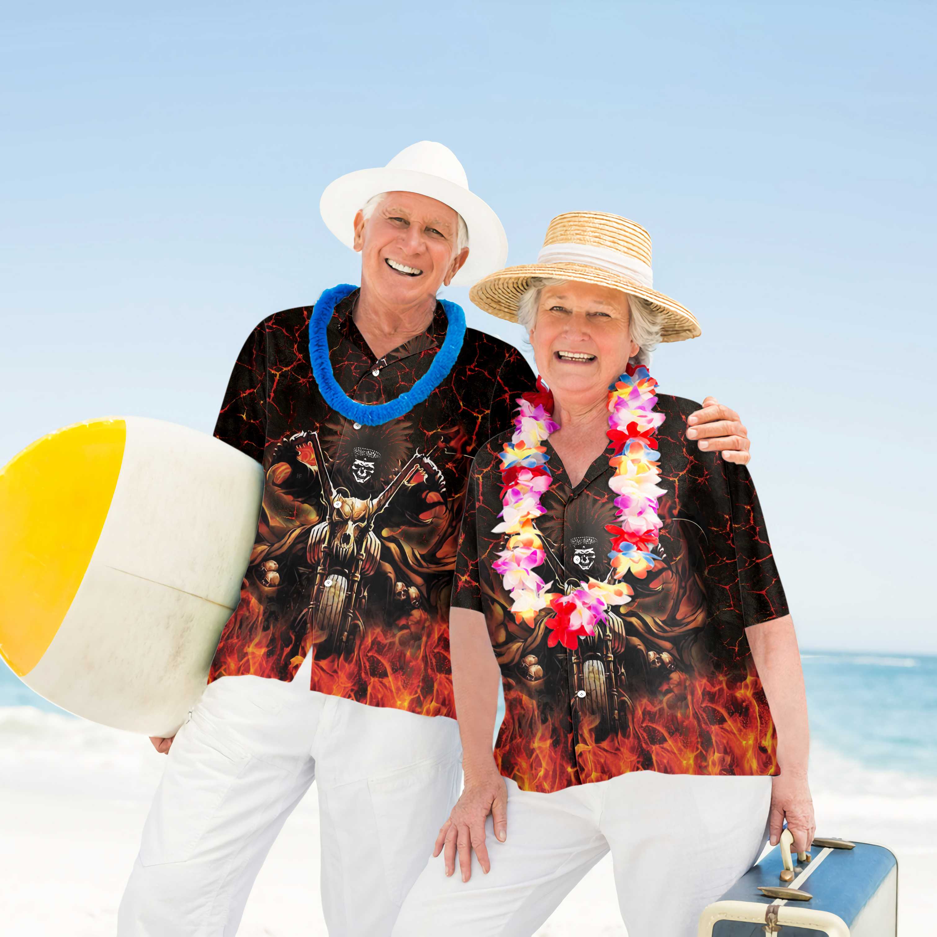 Native American Skull Biker Racing Hawaiian Shirt, American Indian Motorcycle Shirt - Hyperfavor