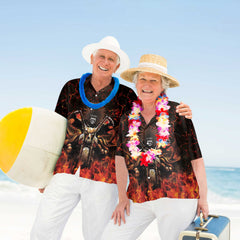 Native American Skull Biker Racing Hawaiian Shirt, American Indian Motorcycle Shirt - Hyperfavor