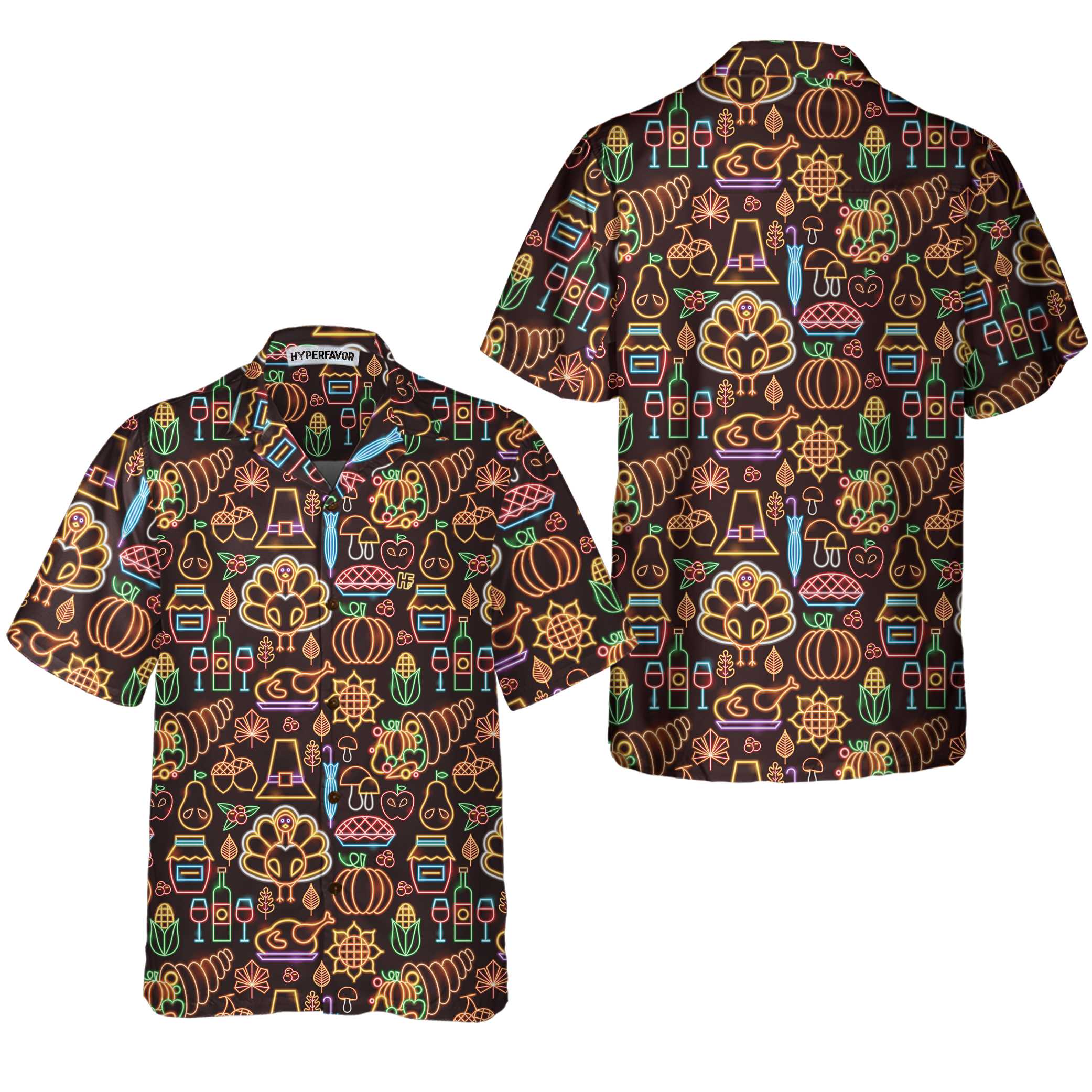 Neon Thanksgiving Turkey Seamless Pattern Hawaiian Shirt, Funny Thanksgiving Shirt, Best Gift For Thanksgiving Day - Hyperfavor