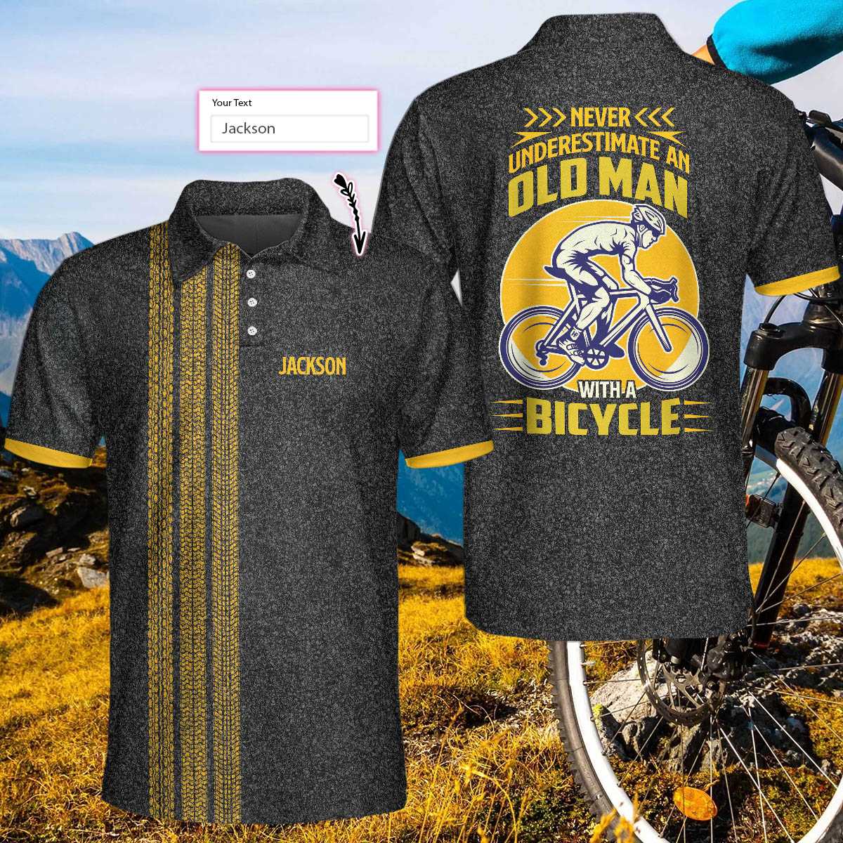 Never Underestimate An Old Man With A Bicycle Custom Polo Shirt - Hyperfavor