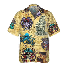 Octopus Pirate Hawaiian Shirt, Cool Pirate Shirt For Adults, Pirate Pattern Shirt For Men - Hyperfavor