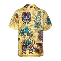 Octopus Pirate Hawaiian Shirt, Cool Pirate Shirt For Adults, Pirate Pattern Shirt For Men - Hyperfavor