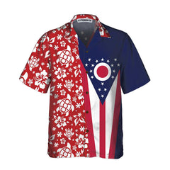 Ohio Flag And Hibiscus Pattern Ohio State Hawaiian Shirt, Ohio Flag Shirt For Men And Women, Proud Ohio Gift - Hyperfavor