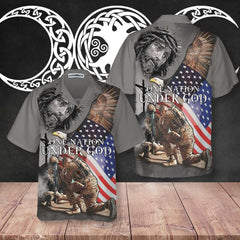 One Nation Under God Veteran Hawaiian Shirt. American Flag Veteran Shirt, Best Gift For Veteran Day - Hyperfavor