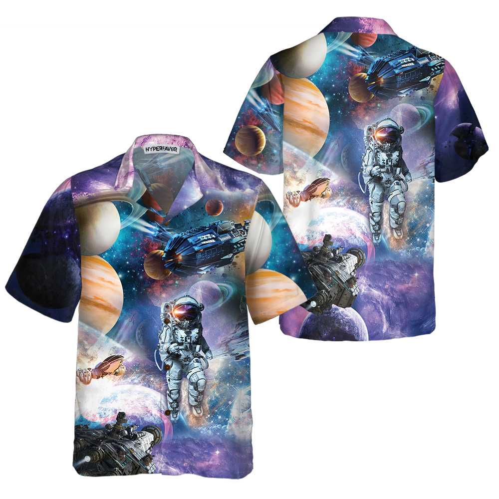 Outer Space Hawaiian Shirt, Space Themed Shirt, Planet Button Up Shirt For Adults - Hyperfavor