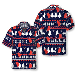 Paris Ugly Christmas Pattern Hawaiian Shirt, French Flag Christmas Shirt For Men - Hyperfavor