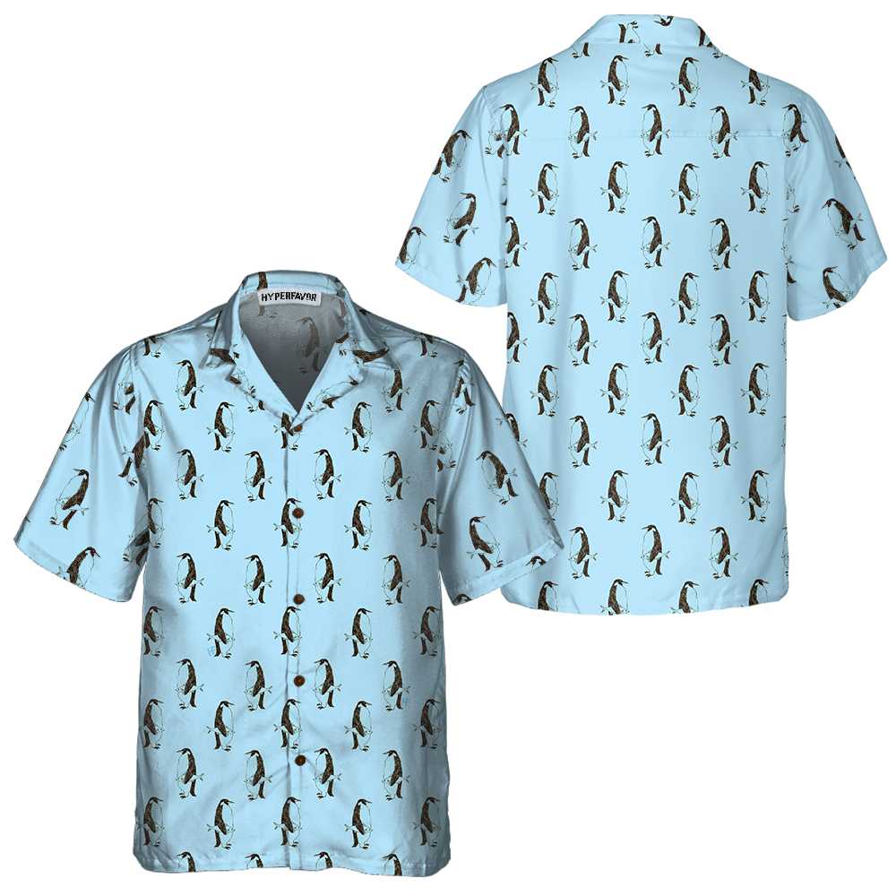Penguin And Fish Seamless Pattern Hawaiian Shirt, Cool Penguin Shirt For Men, Penguin Themed Gift Idea - Hyperfavor