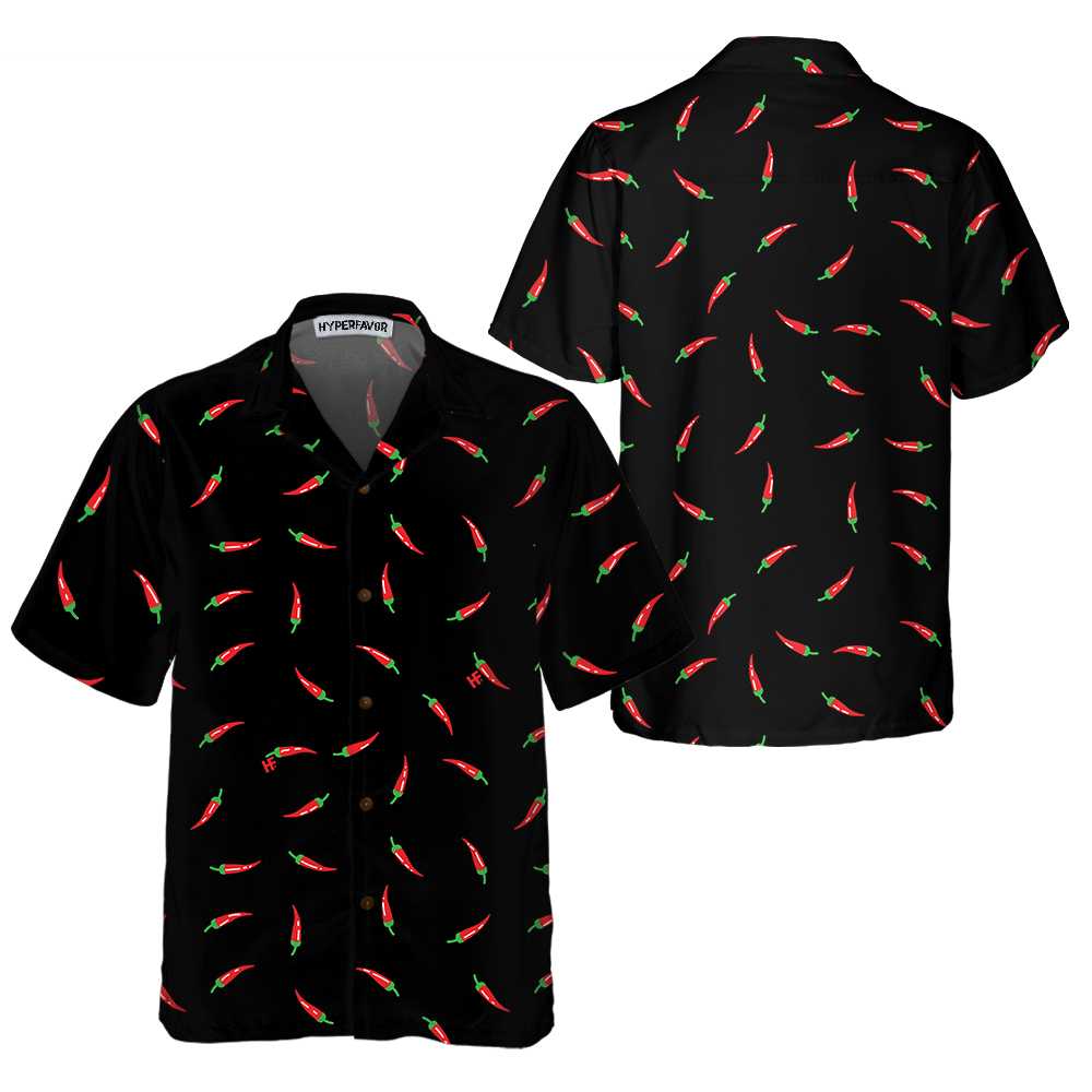 Pepper On A Black Background Hawaiian Shirt, Funny Red Pepper Shirt For Men, Red Hot Chilli Shirt - Hyperfavor