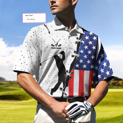 Personalized American Flag Golf Custom Polo Shirt, Custom American Flag Golf Shirt For Men, Best Golf Gift Idea - Hyperfavor