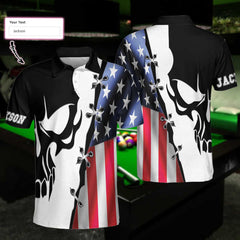 Personalized American Flag With Skull Billiards Custom Polo Shirt - Hyperfavor