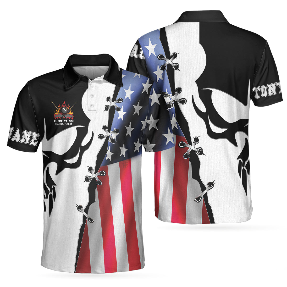 Personalized American Flag With Skull Custom Polo Shirt - Hyperfavor